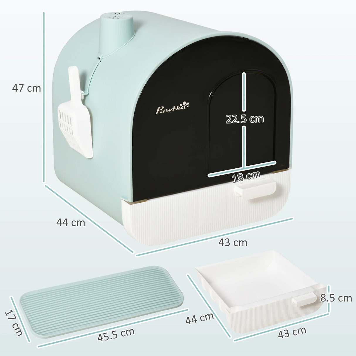 PawHut Hooded Cat Litter Box, Kitten Litter Tray, with Lid, Scoop, Filter, Flap Door