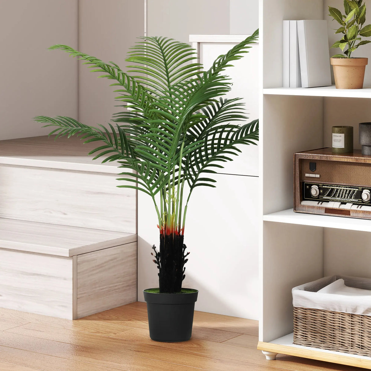 HOMCOM 120cm Artificial Areca Palm Tree with 9 PE Leaves, Decorative Artificial Plant with Plastic Pot and Flocked Soil, Fake Plant for Home Office Decor, Green
