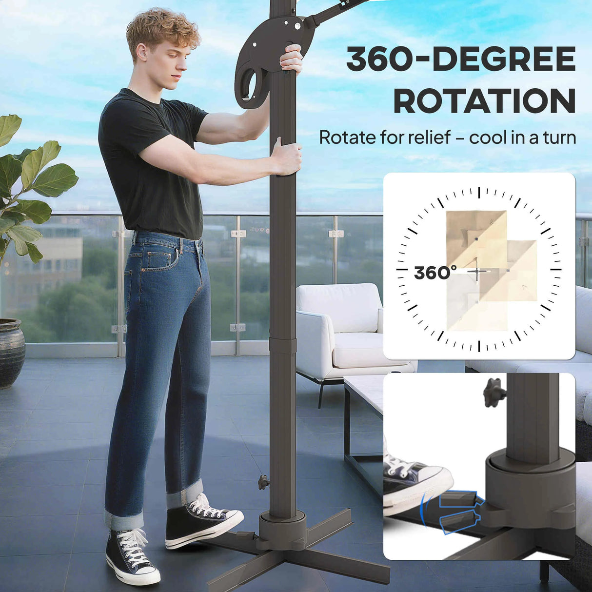 Outsunny 3 x 3(m) Aluminium Sun Square Canopy Top w/ Adjustable Pole Angle Khaki