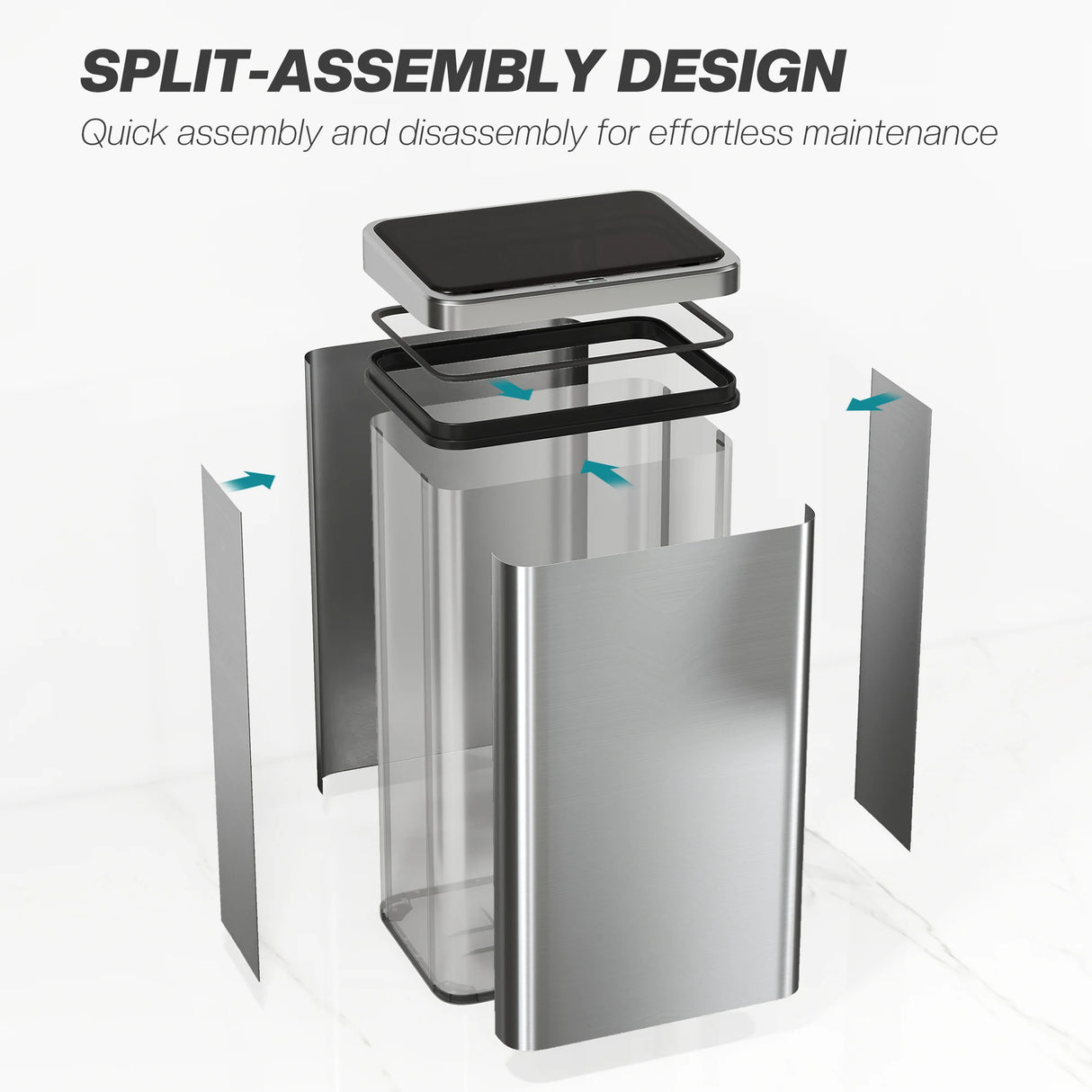 HOMCOM 50L Sensor Bin with Quiet Soft-Close Lid, Automatic Touchless Motion Sensor Kitchen Bin with Fingerprint Resistant Stainless Steel for Hygienic Gyms, Home Office Use, Silver Tone