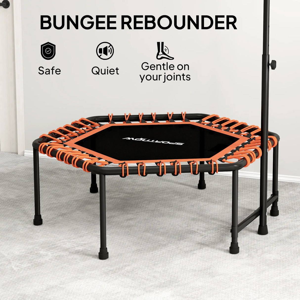 SPORTNOW 45" Rebounder Trampoline for Adults, Quiet Bungee Rebounder with LED Lights and Adjustable Handle, Orange