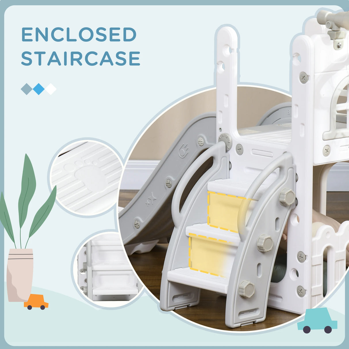 AIYAPLAY 4 in 1 Toddler Slide with Basketball Hoop, Climber, Telescope, Storage Basket, for Ages 1-3 Years, Grey