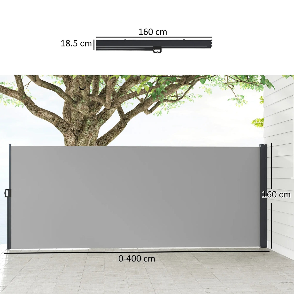 Outsunny 400 x x 160cm Retractable Side Awning - Light Grey
