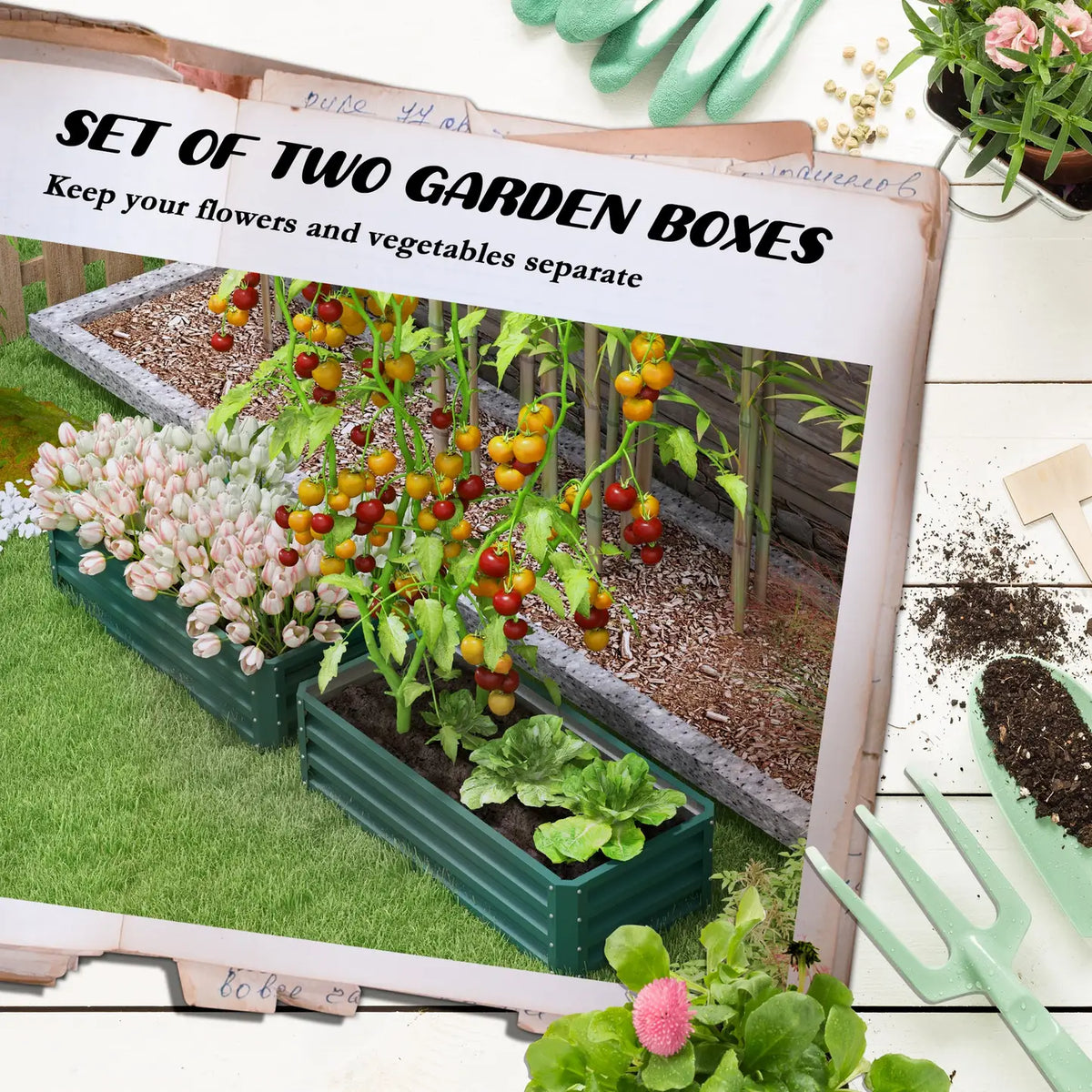 Outsunny Set of Two 110 x 65cm Steel Planter Boxes - Green