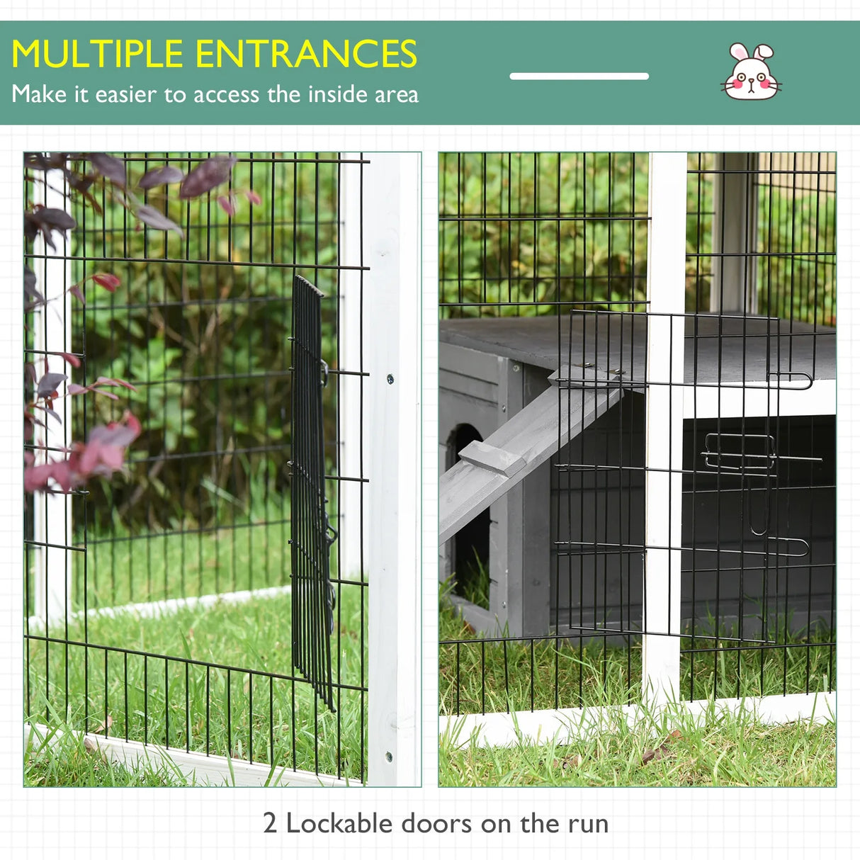 PawHut Guinea Pigs Hutches Wooden Small Rabbits Hutches Pet Run Cover Indoor Outdoor, Grey