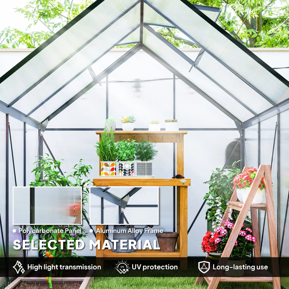 Outsunny 190 x 190cm Walk-In Polycarbonate Greenhouse