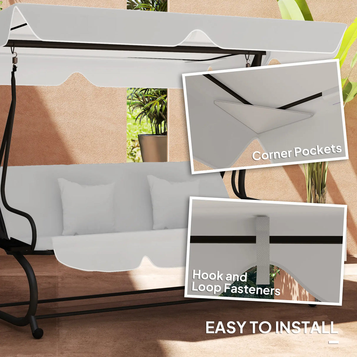 Outsunny 145 x 200Wcm Swing Chair Canopy Replacement - Light Grey