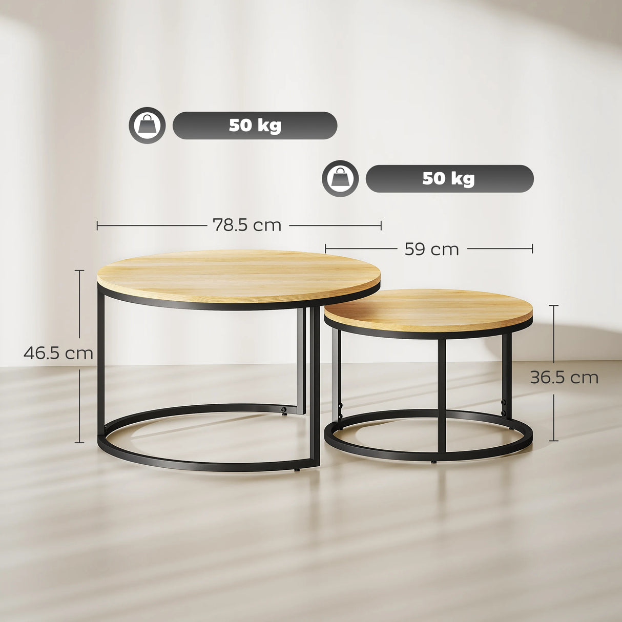 HOMCOM Set of Two Wood-Effect Stacking Tables - Natural