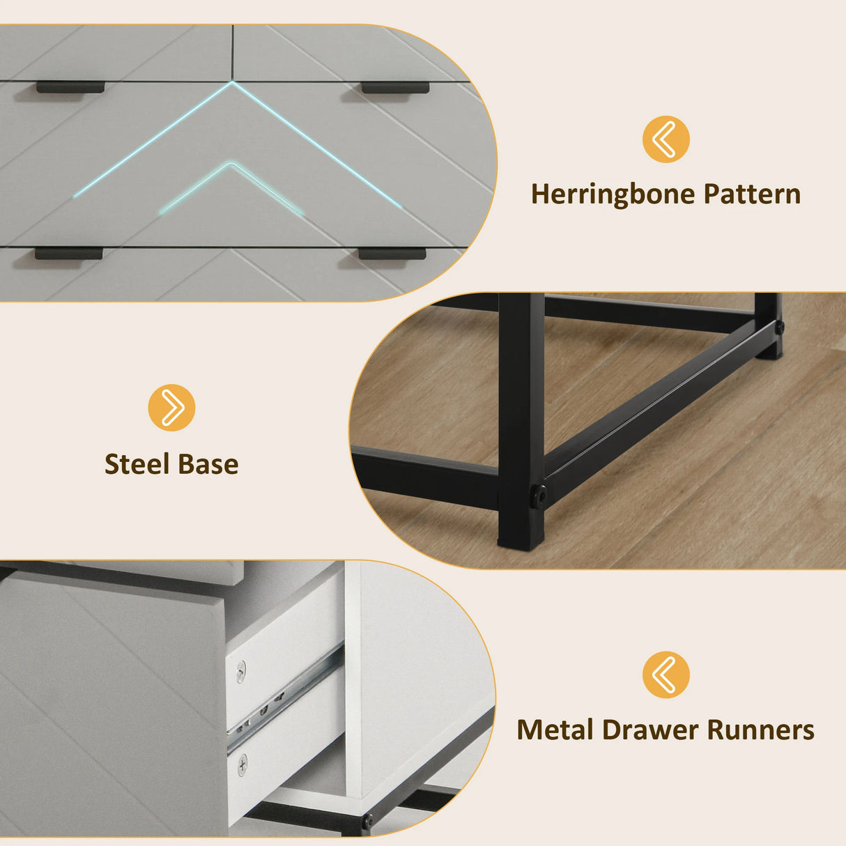 HOMCOM Chest of Drawers with Metal Handles Freestanding Dresser for Bedroom, Living Room