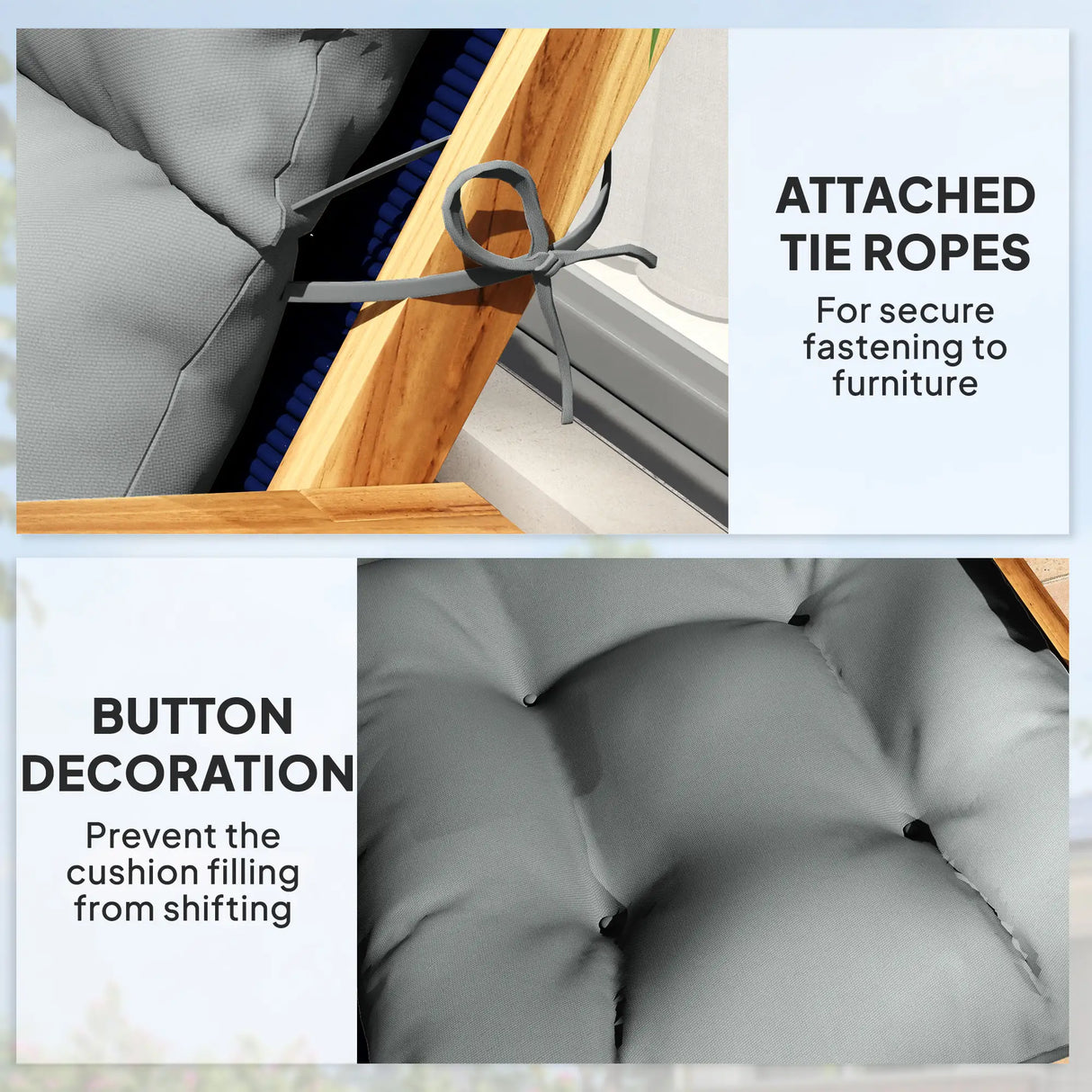 Outsunny 115 x 56cm Rocking Chair Padded Seat Cushion - Light Grey