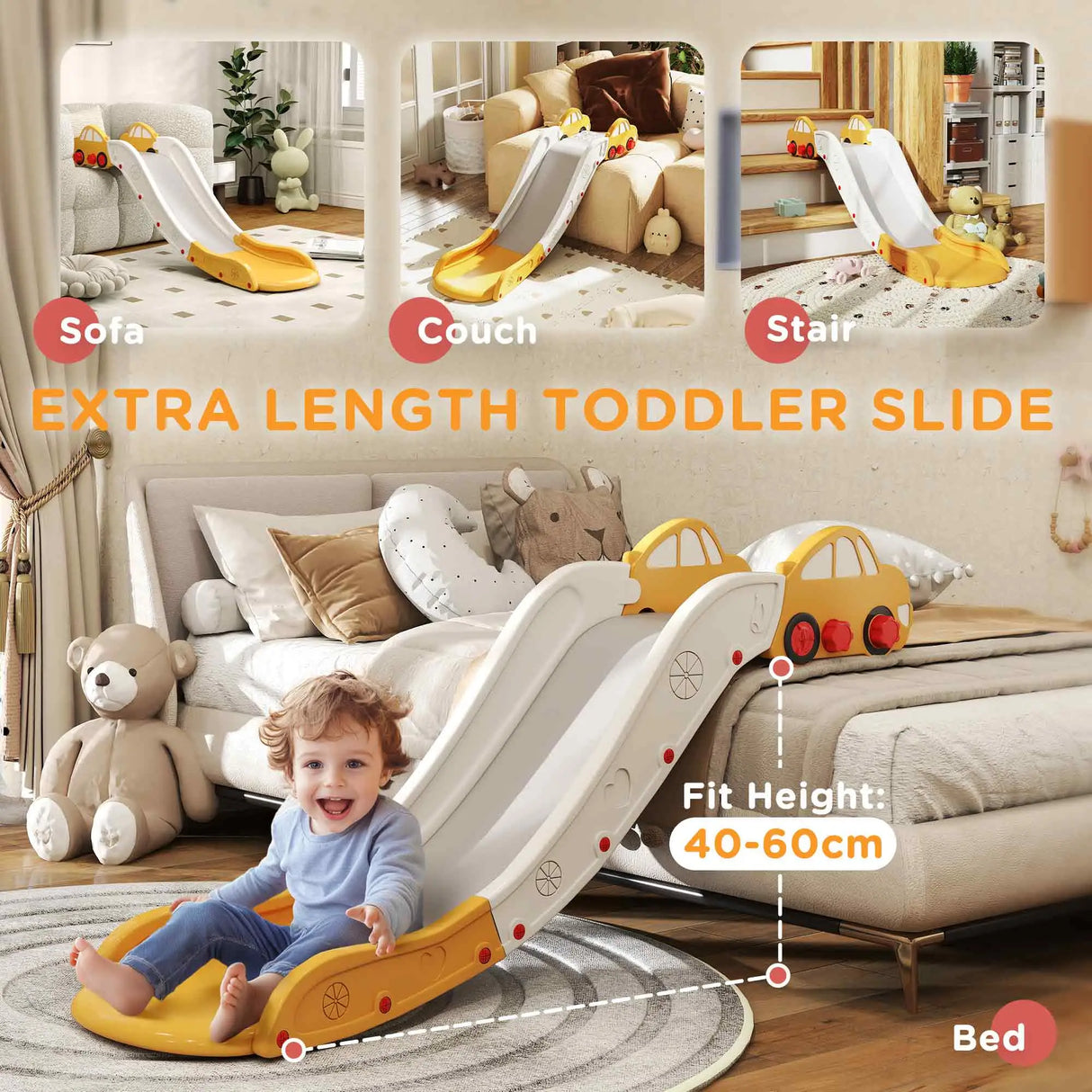 AIYAPLAY Kids Slide for Bed, Sofa, with Extended Length, Easy to assemble and Store, Yellow