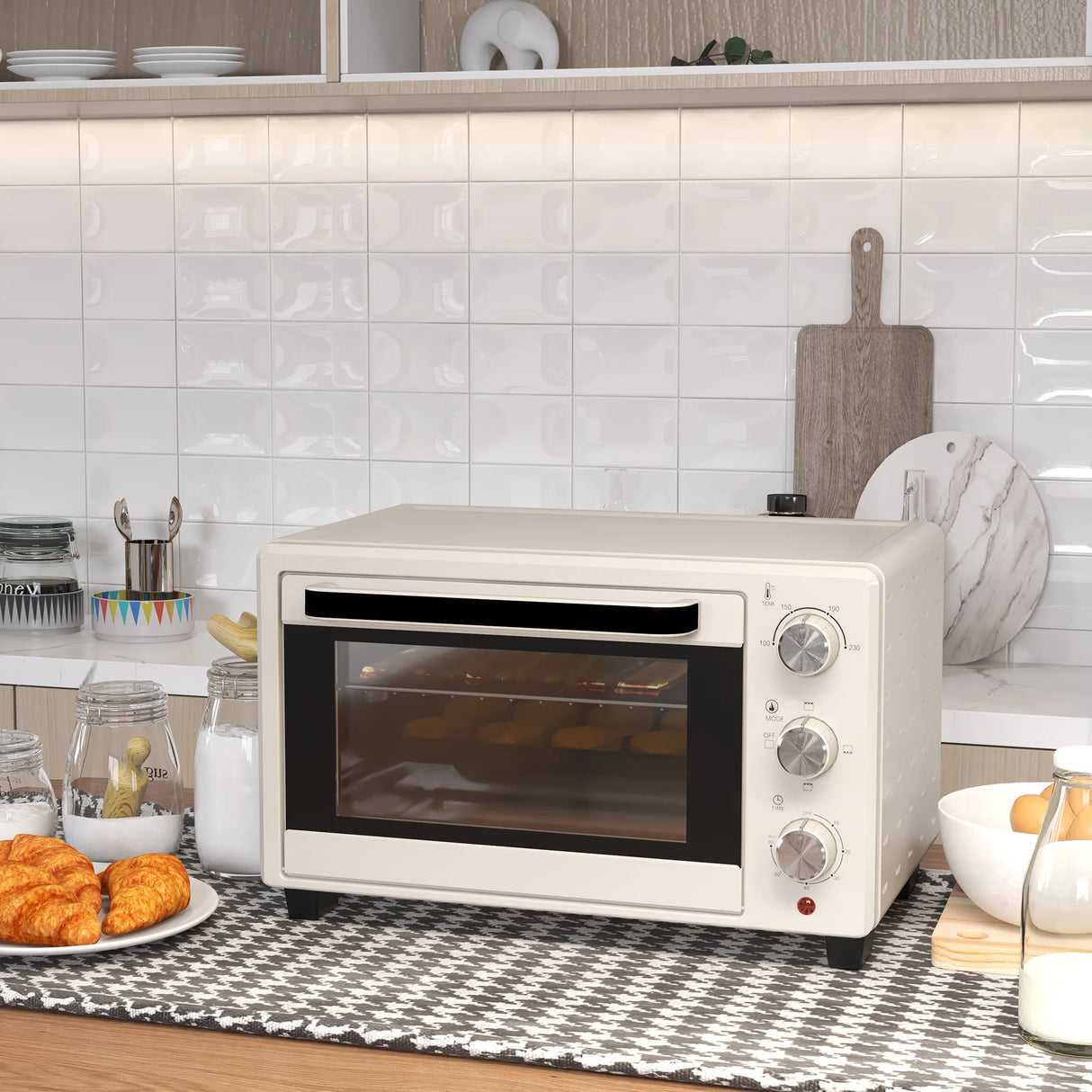 HOMCOM 21L Mini Countertop Oven, 100C-230C Adjustable Temp - White