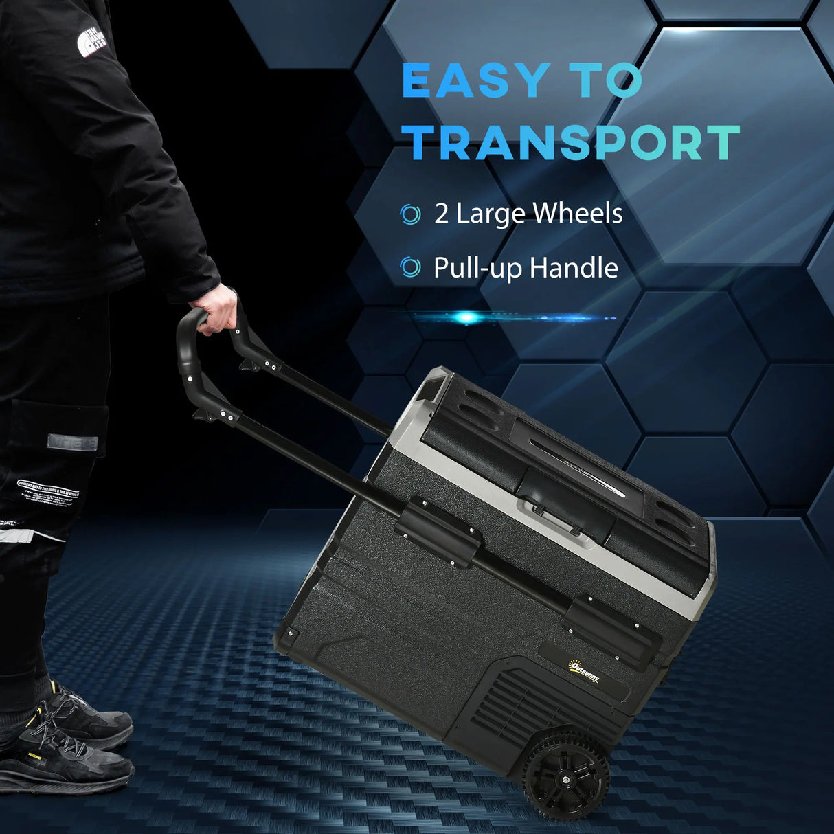 Outsunny 50L Car Refrigerator, Portable Compressor Cooler Box, Fridge Freezer w/ Inner LED Light, Foldable Handles, Cup Holders, 12/24V DC and 110-240V AC for Campervan RV Boat Travel Down to -20