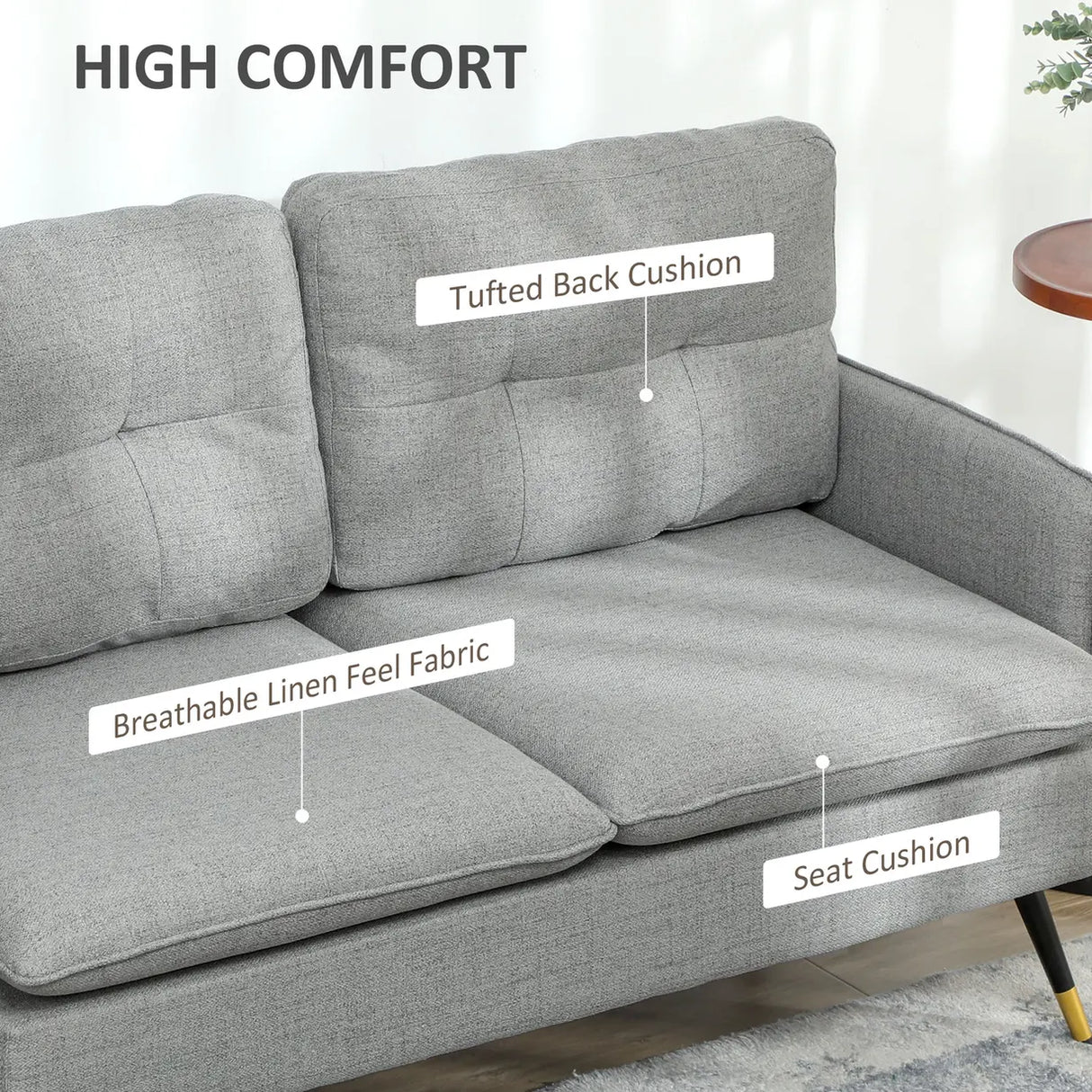 HOMCOM Modern Two Seater Sofa, Button Tufted Loveseat with Cushions and Steel Legs for Living Room, Guest Room, Grey