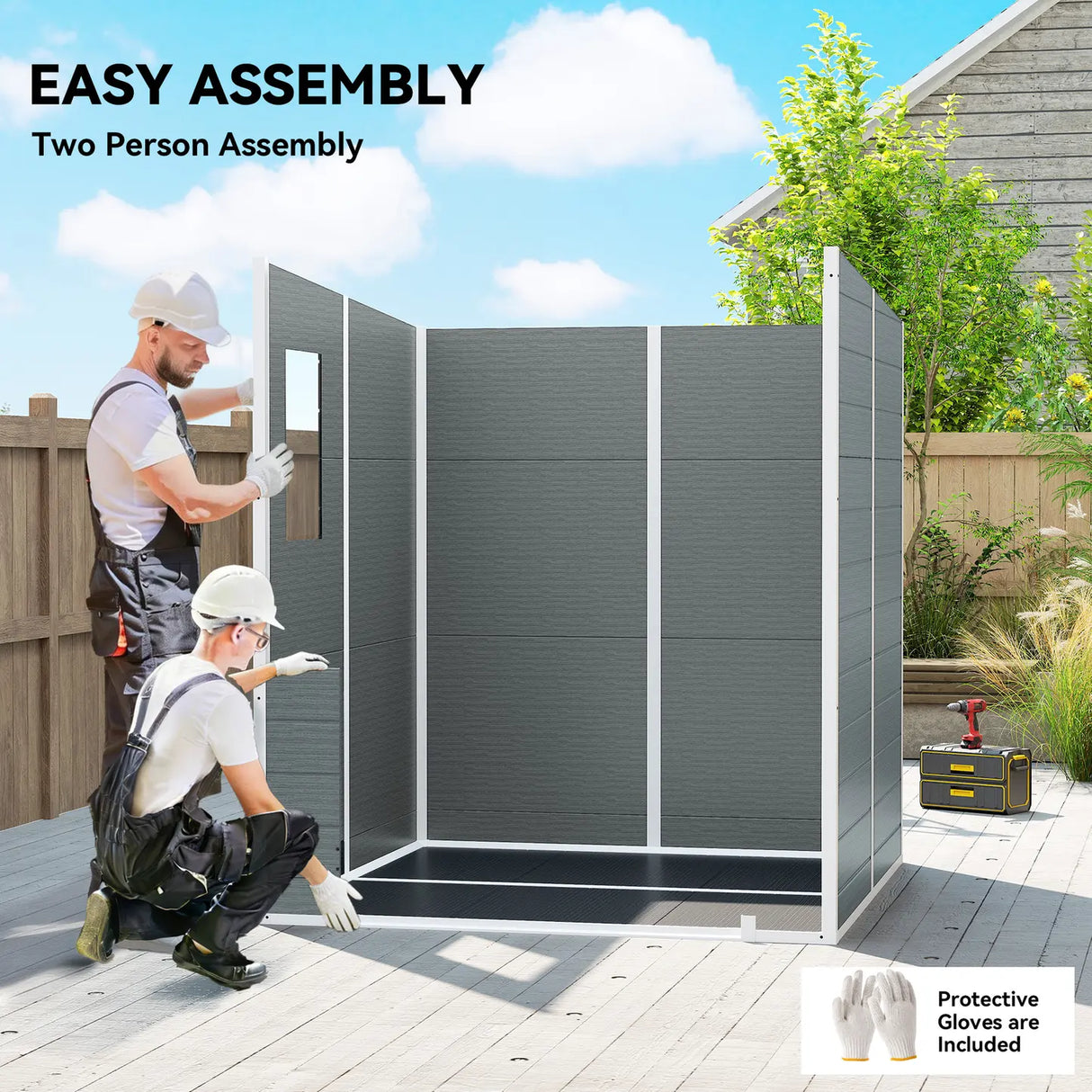 Outsunny 6 x 6 ft Plastic Garden Shed, Wood-Effect Outdoor Storage Shed with Floor, Windows, Lockable Doors and Vents, Grey
