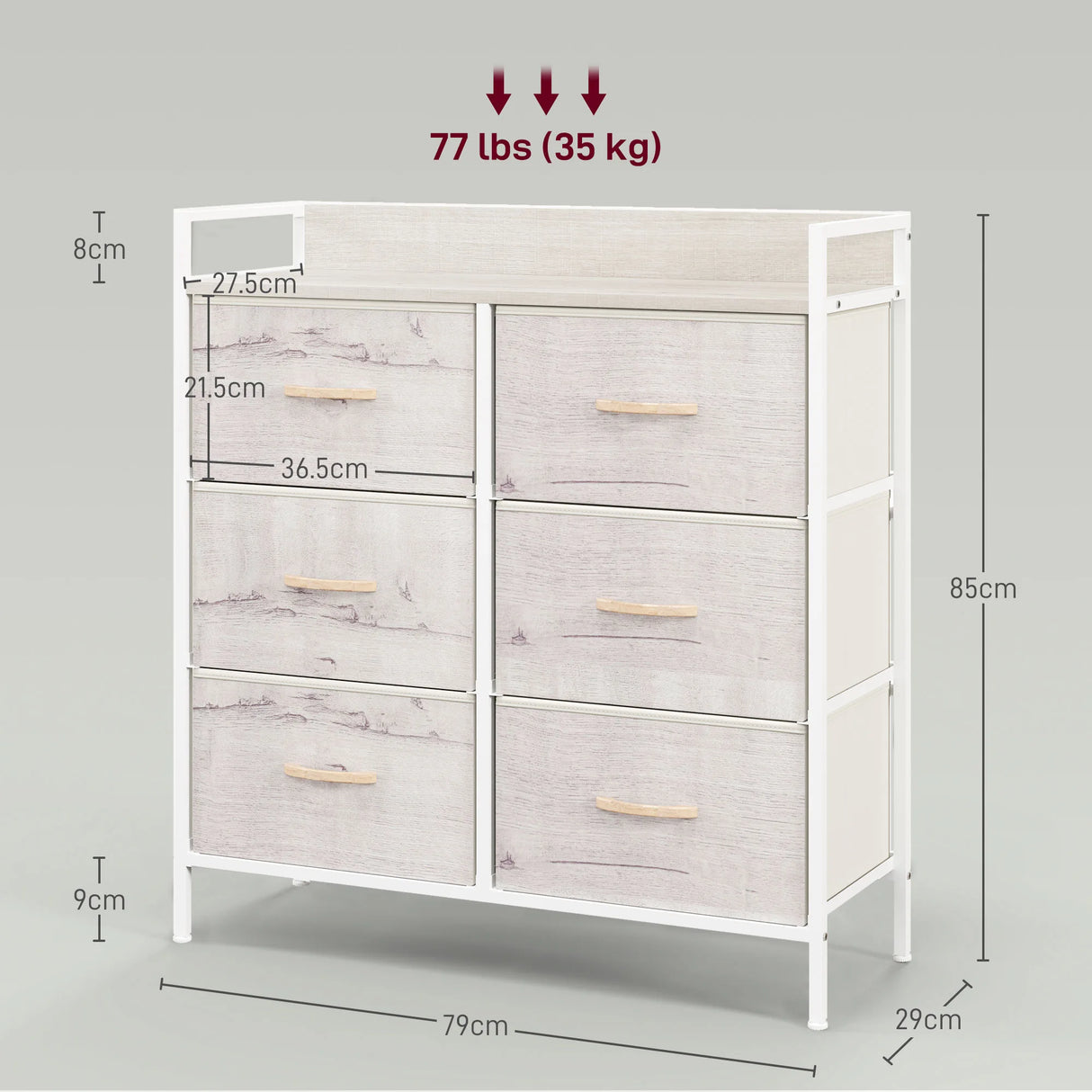 HOMCOM Rustic Chest of Six Fabric Drawers - Natural