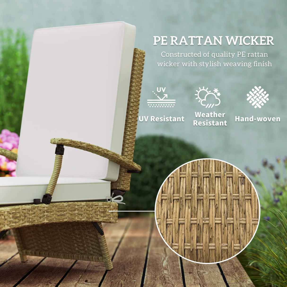 Outsunny 80 Reclining Rattan Lounger - White/Beige