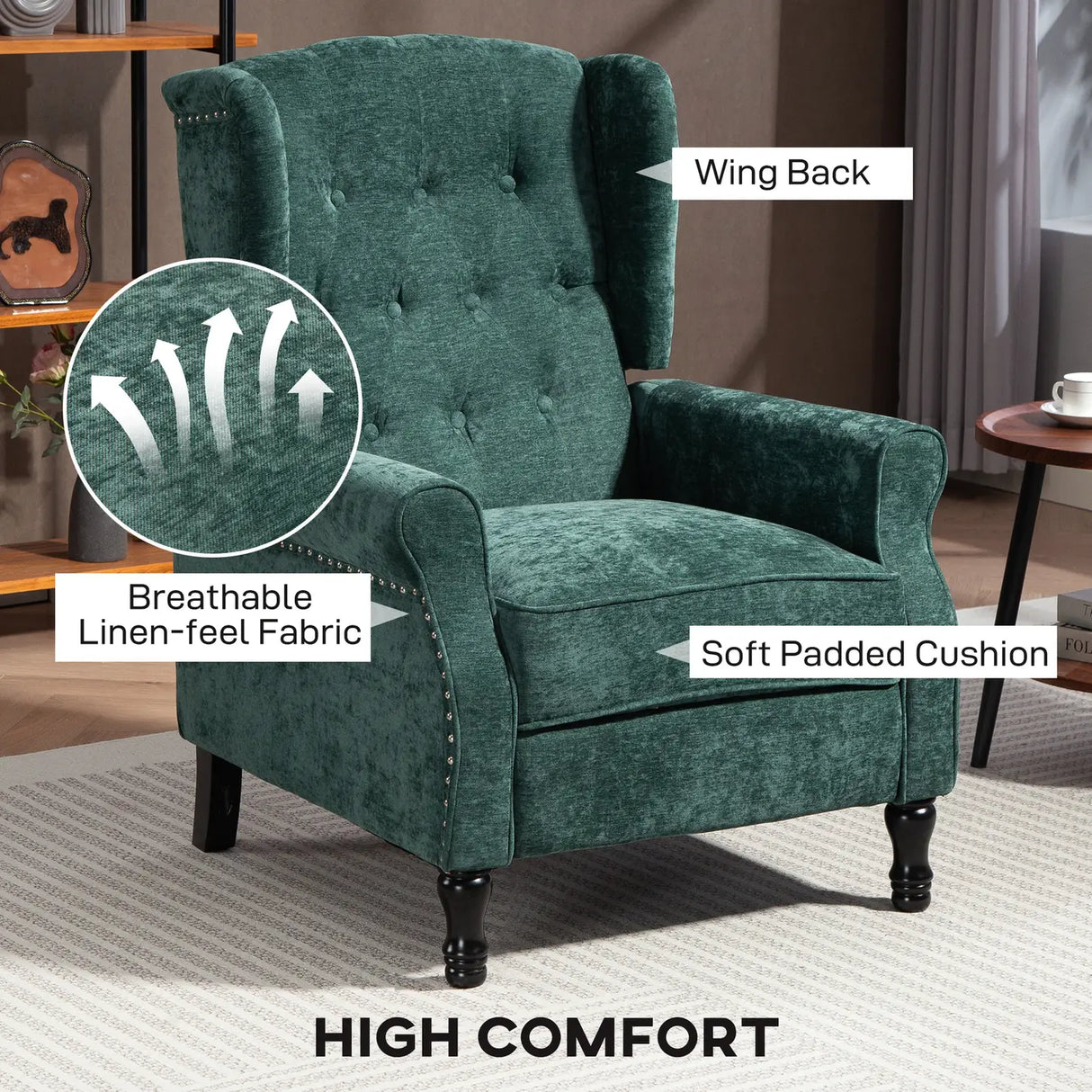 HOMCOM 150 Reclining Vintage Armchair, with footrest - Dark Green