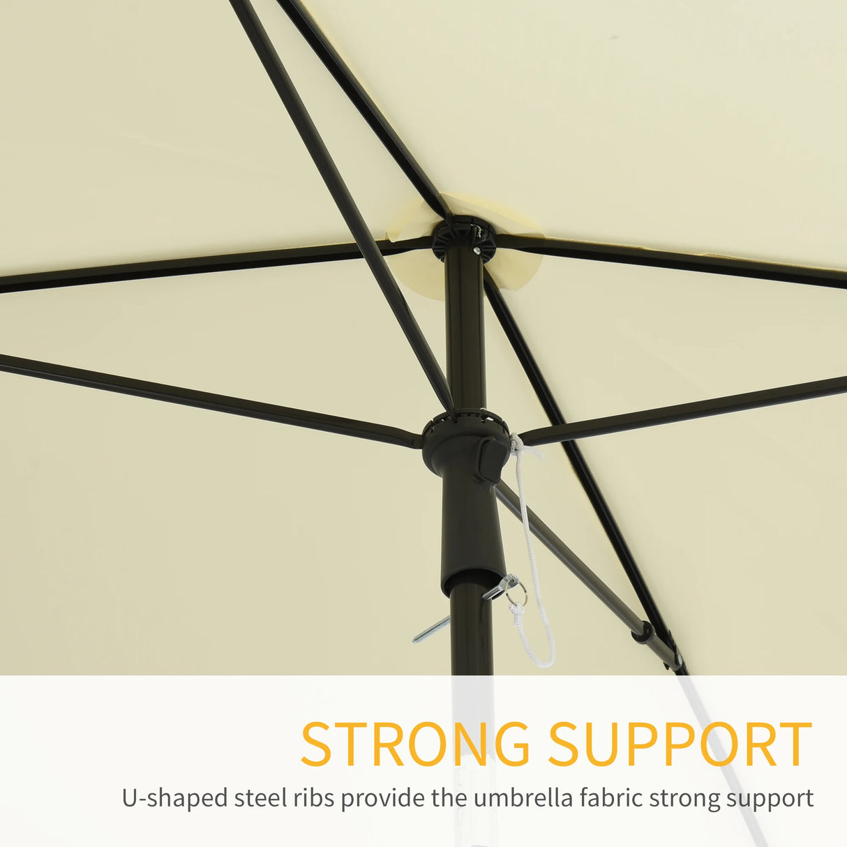 Outsunny 2 x 1.3m Garden Parasol Umbrella, Outdoor Market Table Umbrella with Ruffles & Aluminium Pole, Rectangular Tilting Parasol Sun Shade Canopy, Cream White