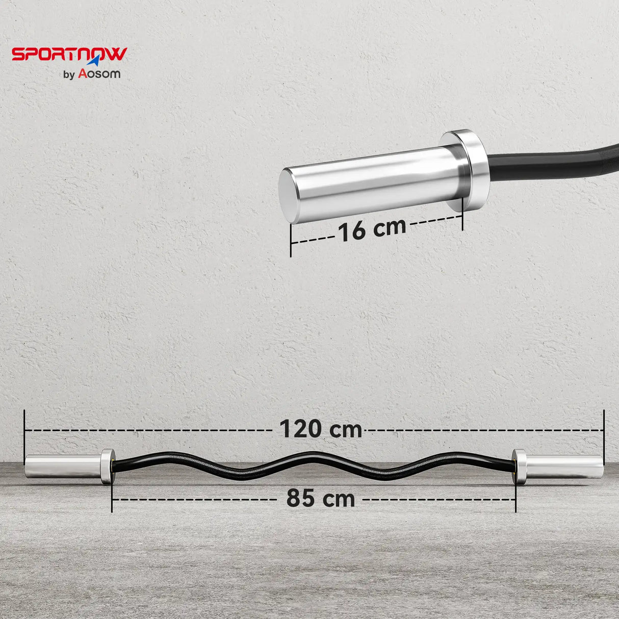 SPORTNOW 4ft Olympic EZ Curl Bar, Barbell Bar for 2" Weight Plates with Non-Slip Hand Grip 120cm