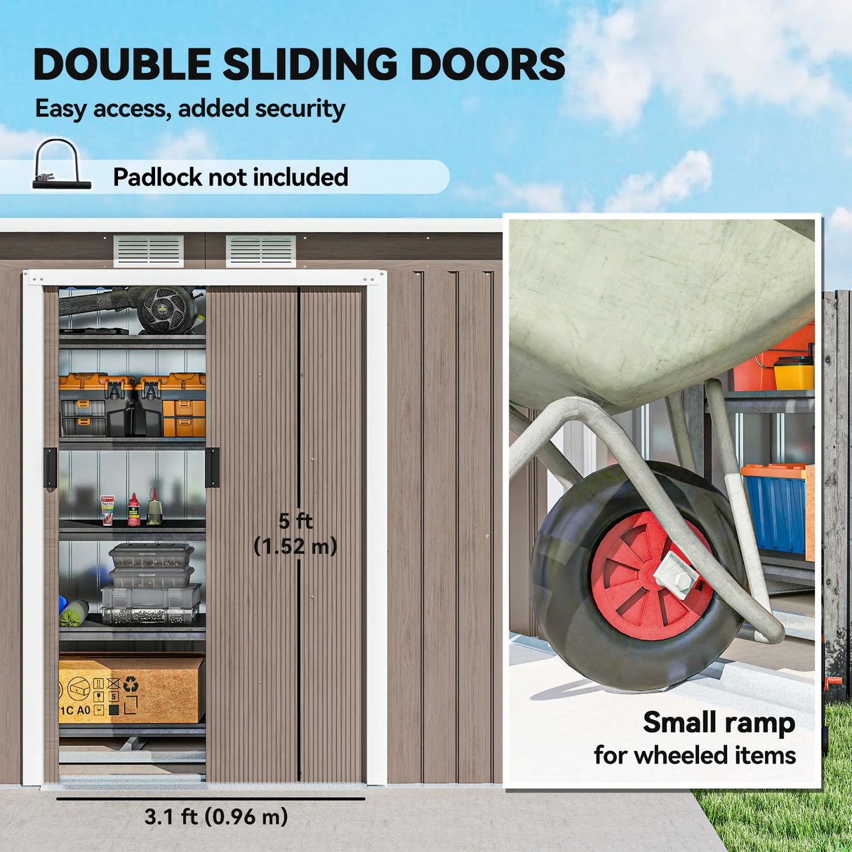 Outsunny 4 x 9ft Metal Shed, with Foundation Shed - Brown
