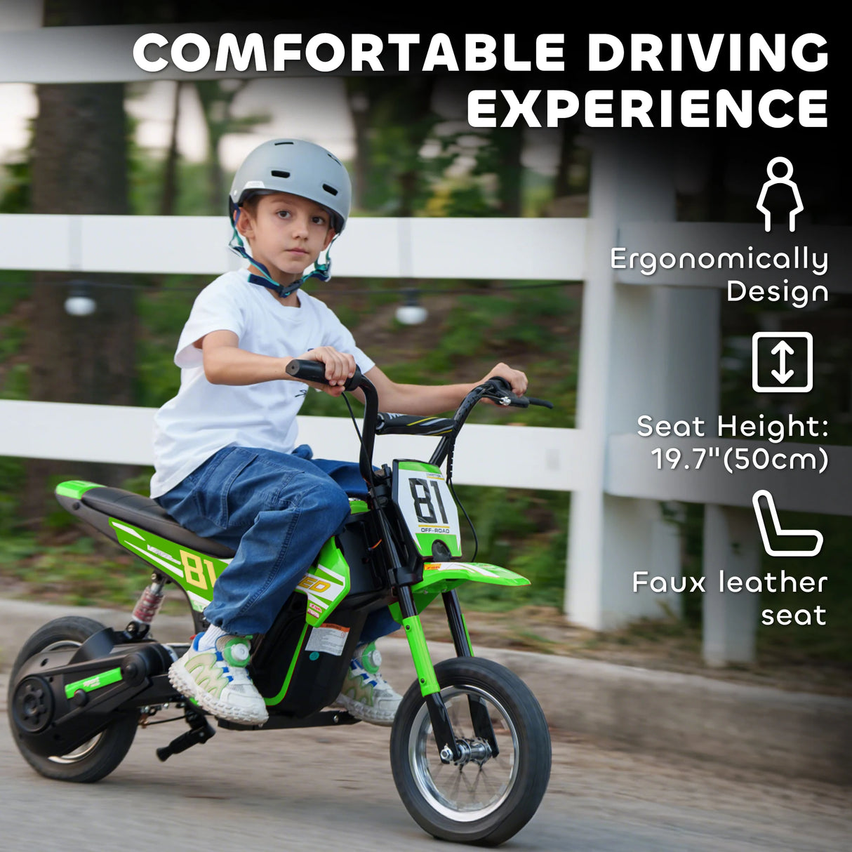AIYAPLAY Kids Electric Motorbike, 24V Ride On Motorcycle with 3 Speeds and Rear Suspension, Dirt Bike for 8-12 Years Old, Green