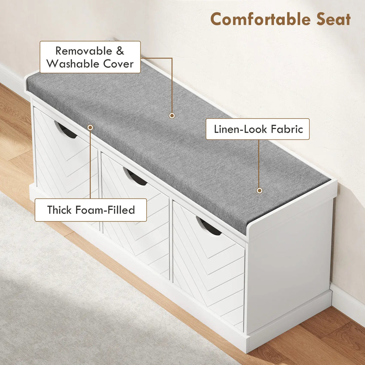 HOMCOM Three-Drawer Shoe Bench, with Seat - White