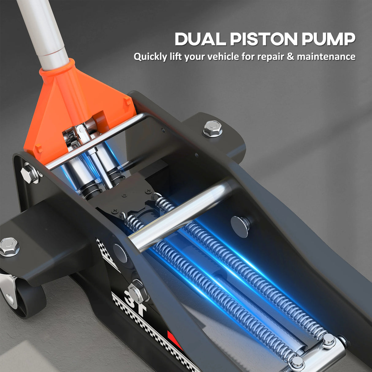 HOMCOM 3 Ton Hydraulic Low-Profile Floor Jack, with 7.5-50.5cm Lifting Range, Wheels, Orange