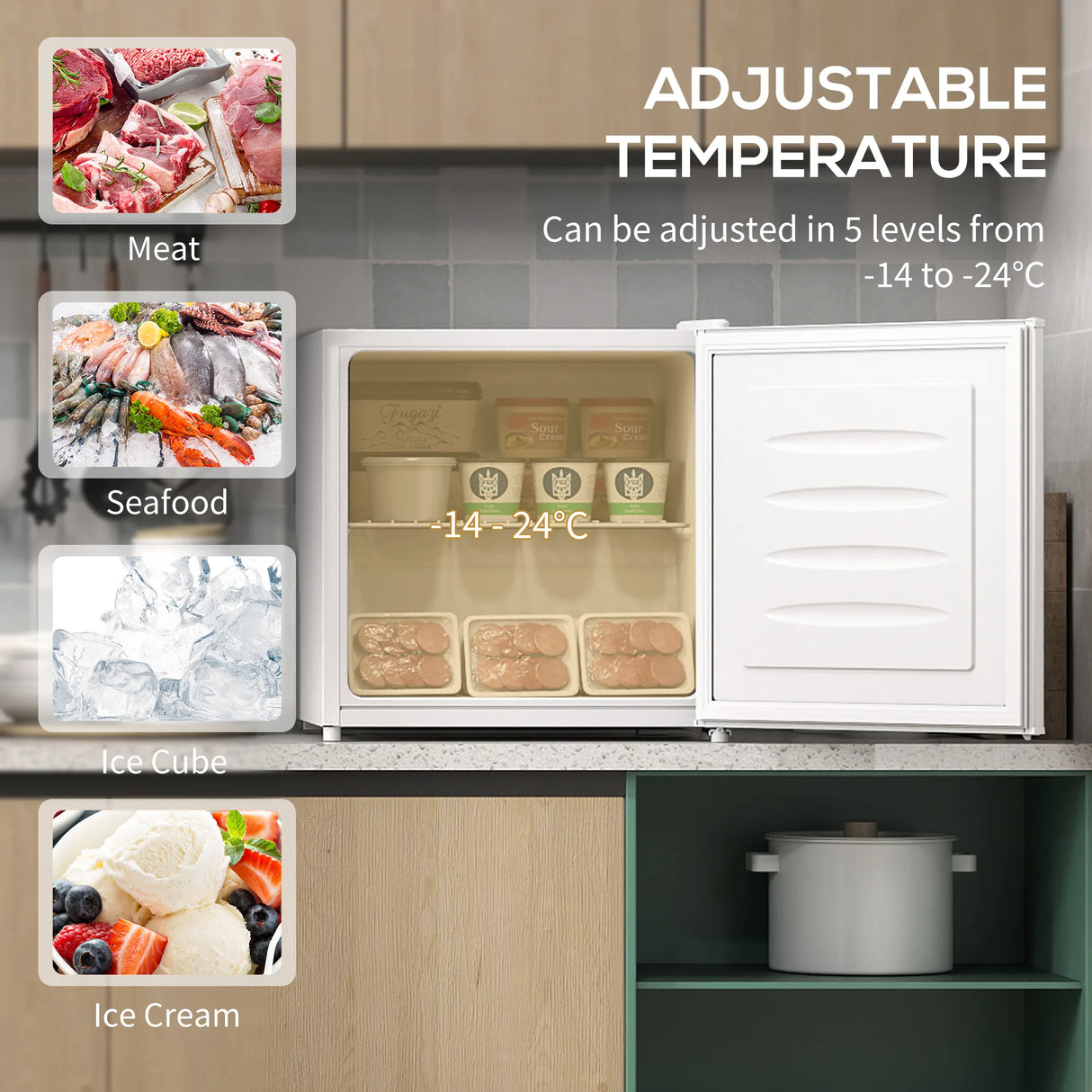 HOMCOM 35L Mini Freezer, -24C to -14C Temperature - White