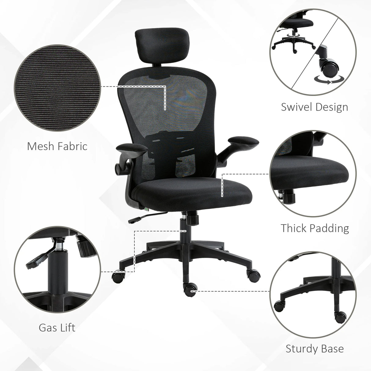 Vinsetto Multi-Adjustable Office Chair, with Lumbar Support, Headrest and Mesh Back - Black