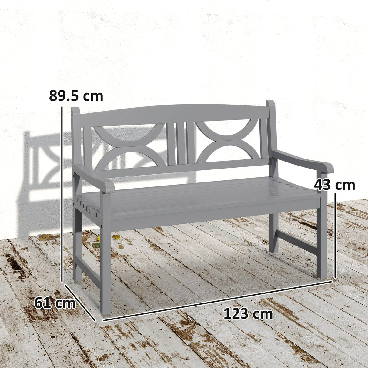 Outsunny 2-Seater Wooden Garden Bench Outdoor Patio Loveseat for Porch, Grey