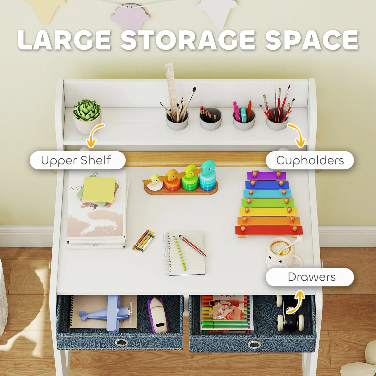 AIYAPLAY Art Table and Chair Set for children, Kids Art Desk and Chair Set with Storage Shelf and Drawers