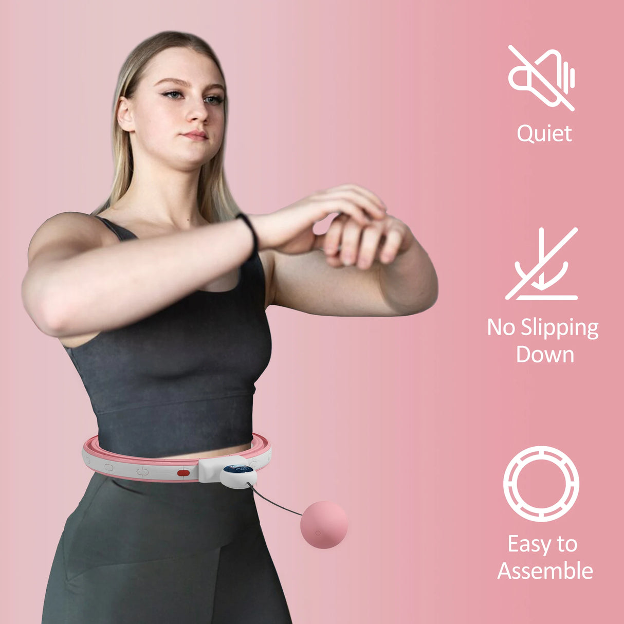 SPORTNOW Smart Weighted Hula Hoop, Massage Hula Ring w/ 16 Detachable Knots, 360 Auto-Rotating Ball, Digital Counter, Pink