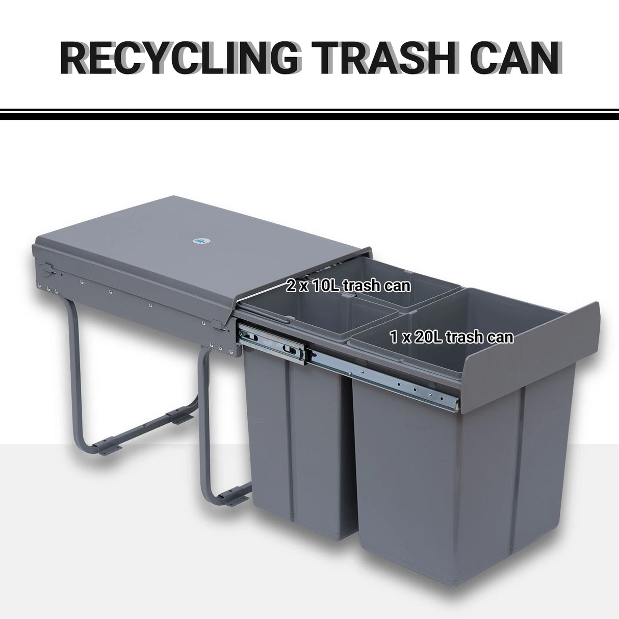 HOMCOM Kitchen Recycle Waste Bin Pull Out Soft Close Dustbin Recycling Cabinet Trash Can Grey (40L (1x20L+2x10L))