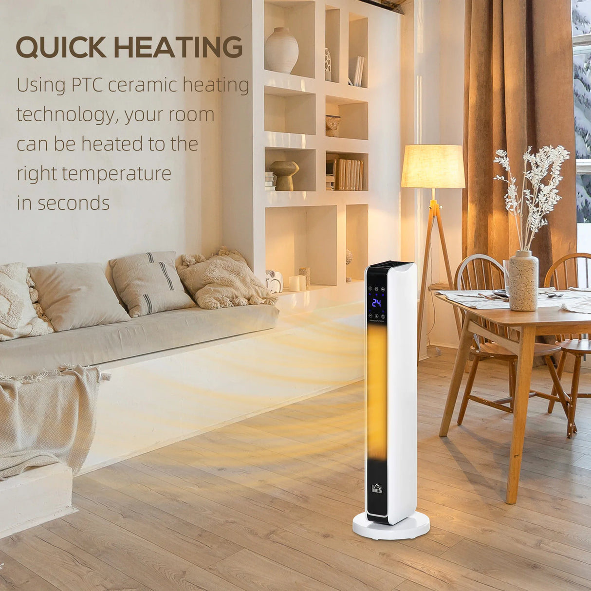 HOMCOM 1100W/2200W Space Heater with 65 Oscillation & 8-Hour Timer and Overheat & Tip Over Protection, Room Heater with 2 Heat and Fan for Bedroom, 29 inch