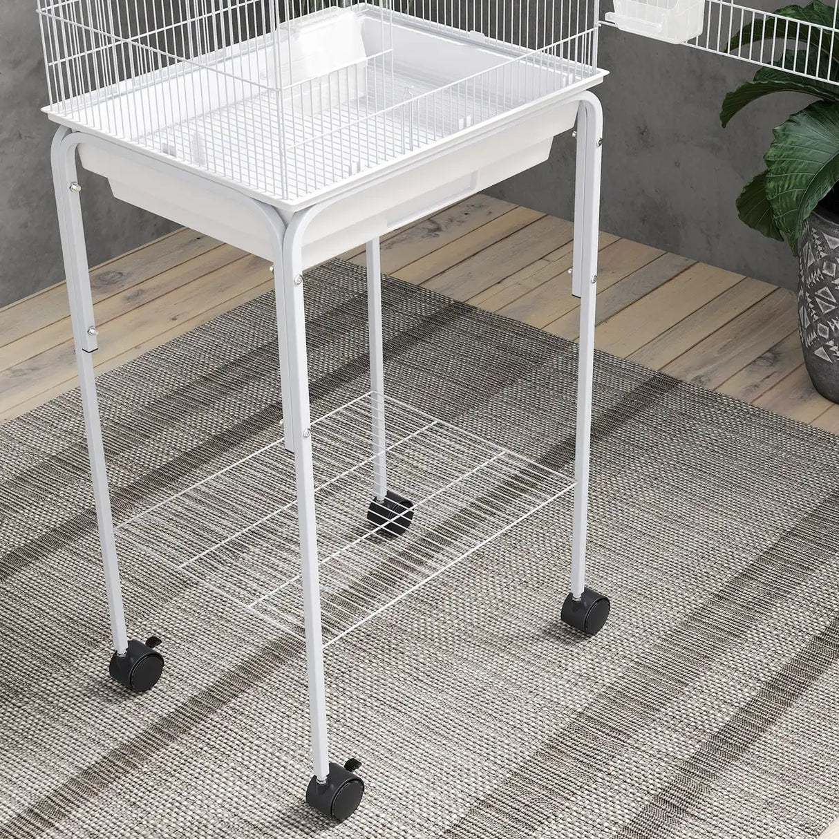 PawHut Bird Cage Budgie Cages for Finch Canary Parakeet with Stand Wheels Slide-out Tray Accessories Storage Shelf, White