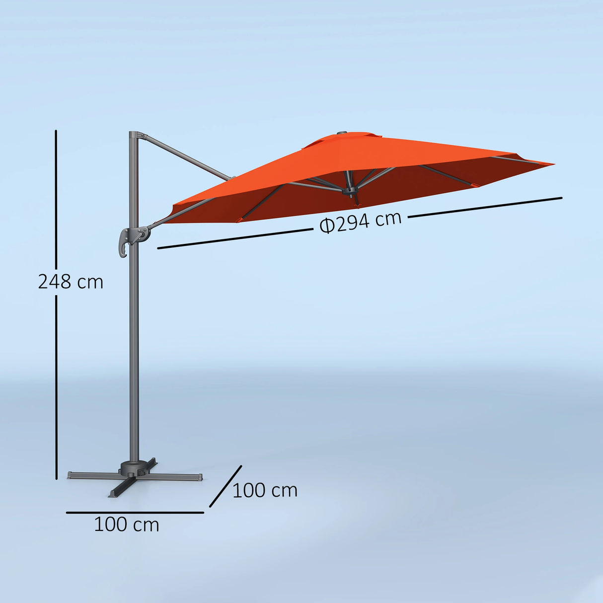Outsunny Five-Position Overhanging Parasol - Orange