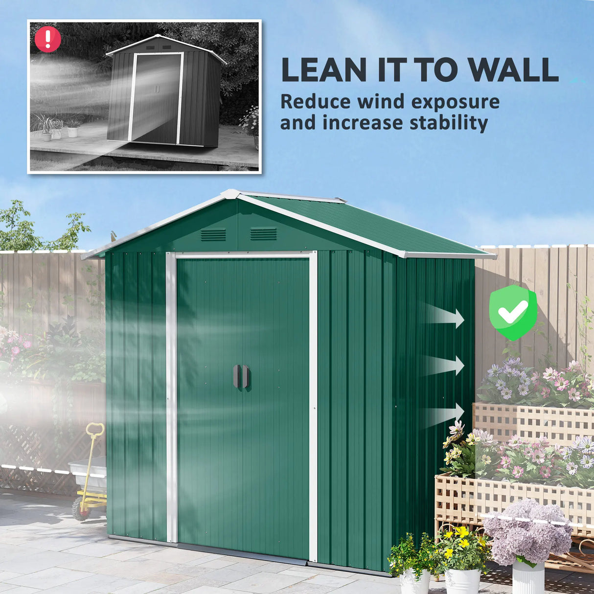 Outsunny 6.5ft x 3.5ft Metal Garden Storage Shed for Outdoor Tool Storage with Double Sliding Doors and 4 Vents, Green