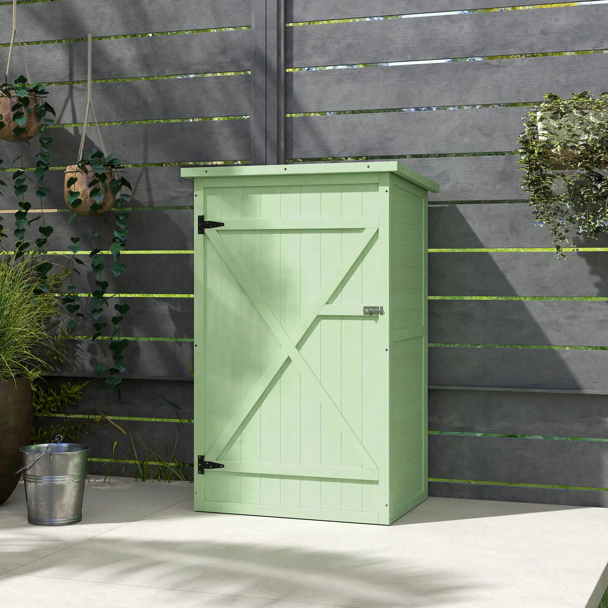 Outsunny Wooden Small Shed, Garden Storage Shed with Shelves and Bolt Latch, 75L x 56W x115H cm, Green