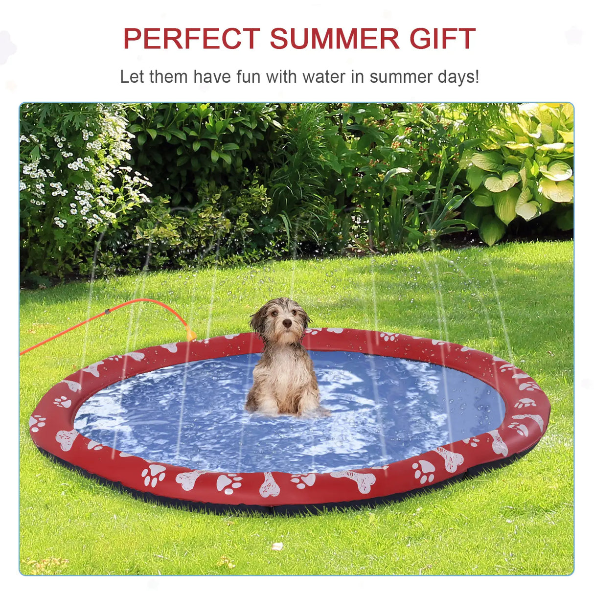 PawHut Dog Splash Pad, Pet Sprinkler Mat, Non-Slip Dog Paddling Pool, Foldable Outdoor Sprinkler and Splash Mat Water Play for Garden, Patio, Summer Fun, 150 cm