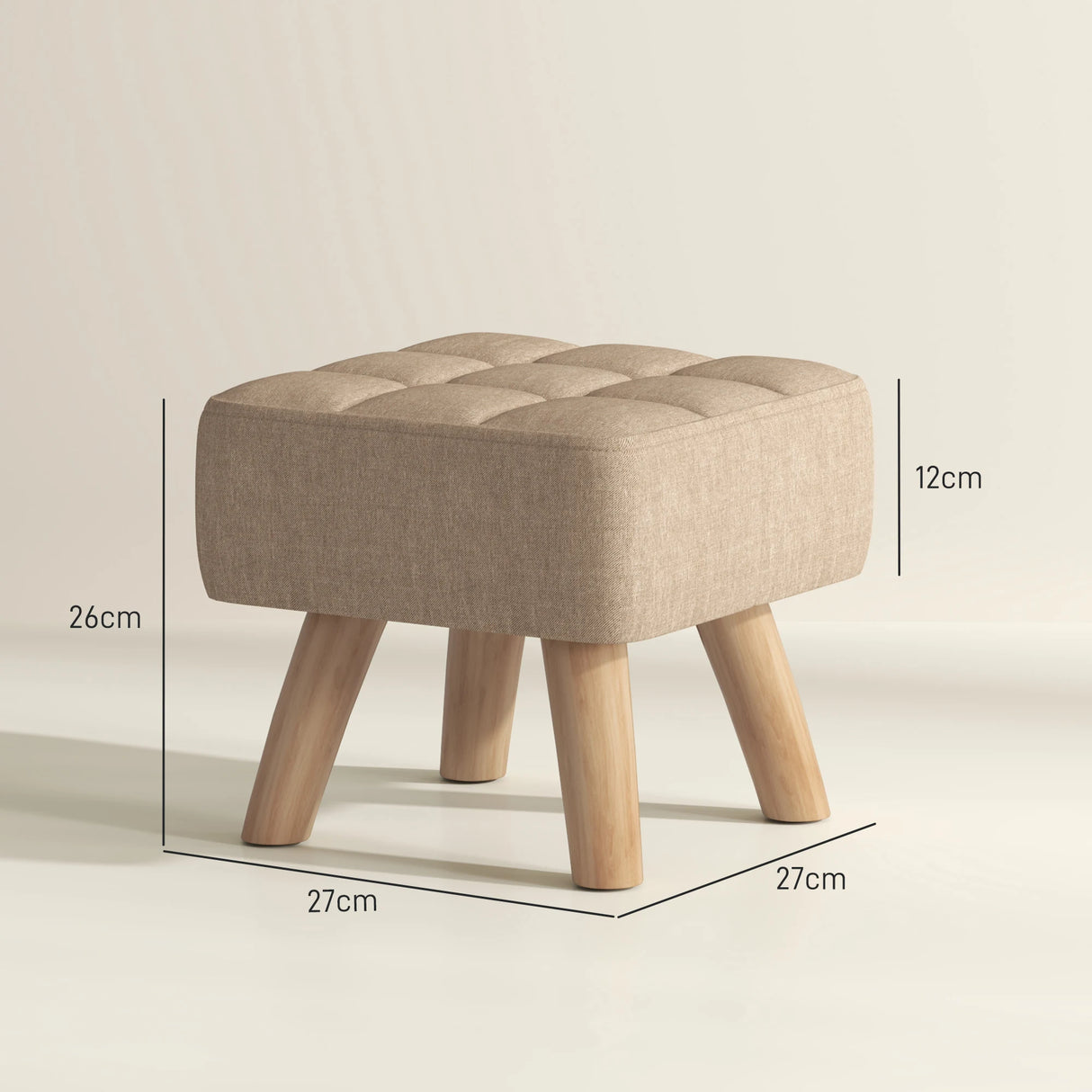 HOMCOM Linen-Look Square Padded Footstool - Brown