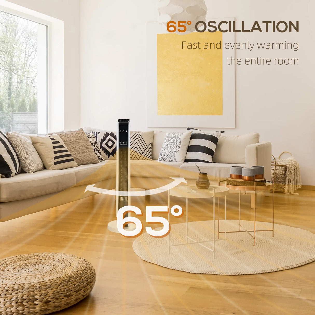 HOMCOM 1100W/2200W Space Heater with 65 Oscillation & 8-Hour Timer and Overheat & Tip Over Protection, Room Heater with 2 Heat and Fan for Bedroom, 29 inch