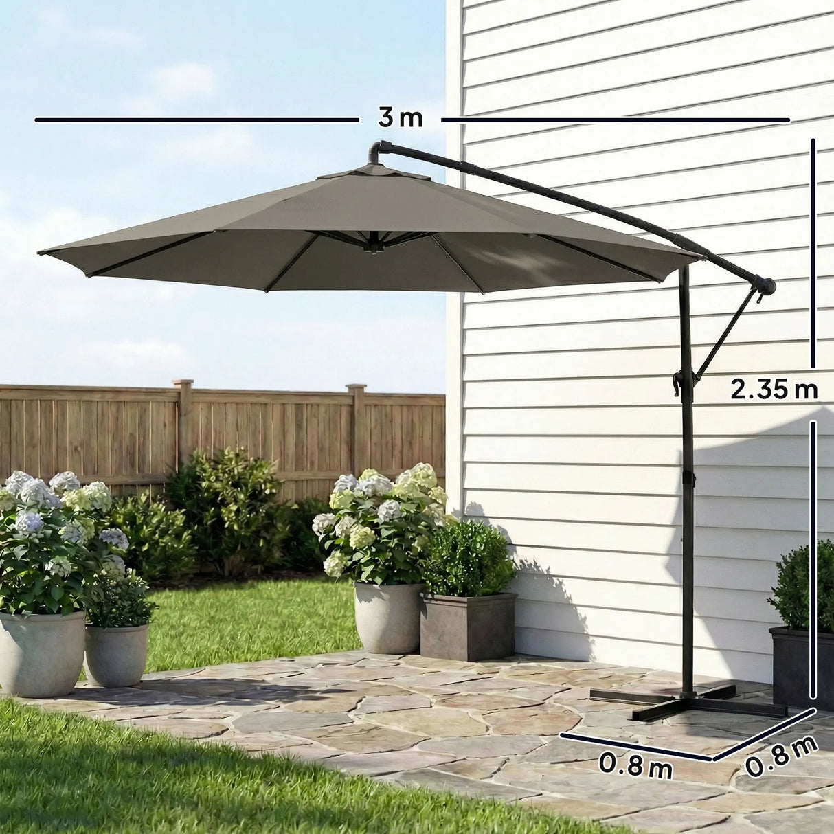 Outsunny 3 m Garden Cantilever Parasol with Cover, Round Overhanging Umbrella with 360 Rotation, Tilt, Grey