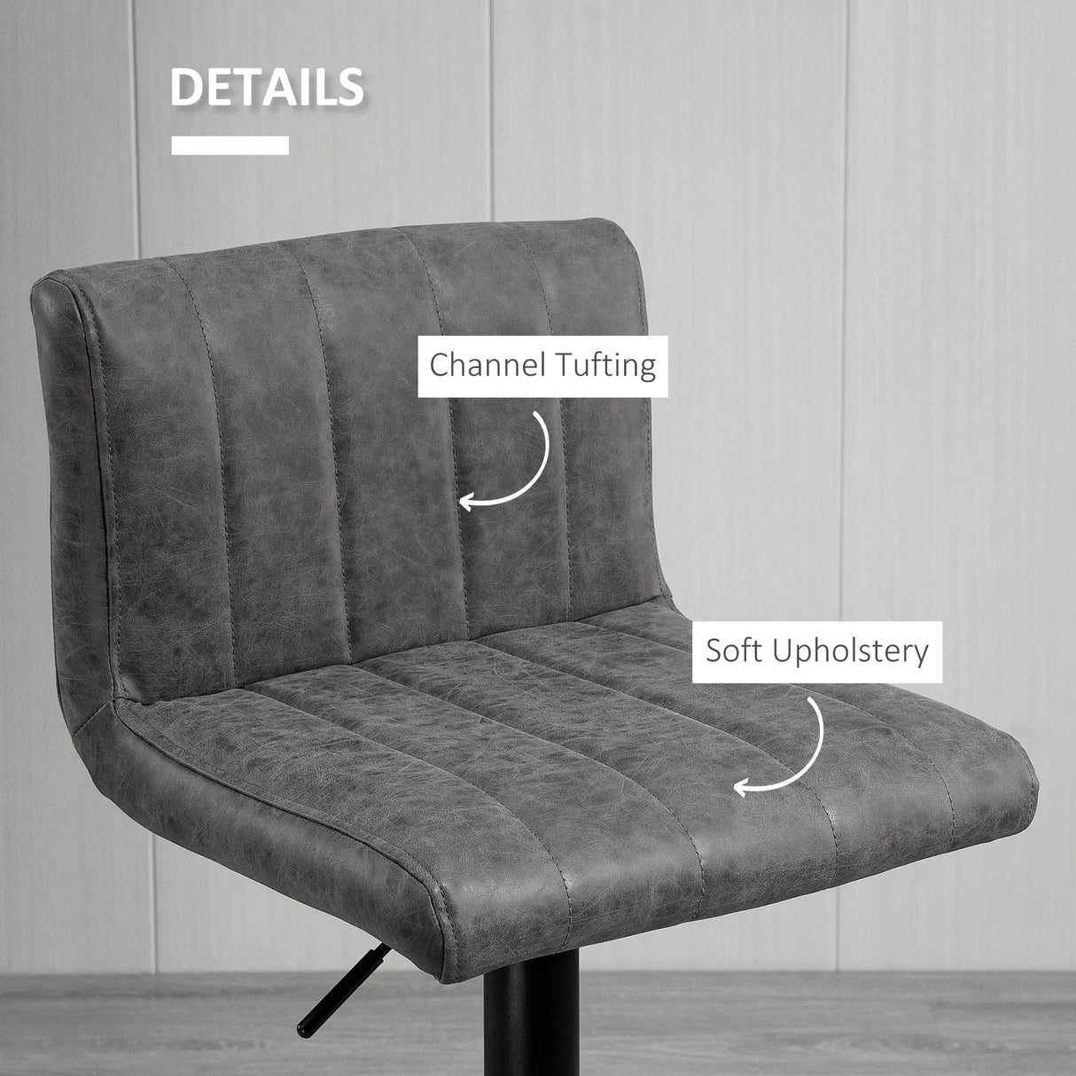 HOMCOM Adjustable Barstools Set of 2, Swivel Counter Bar Chairs, Bar Stools with Footrest, PU Leather, Gas Lift, Grey