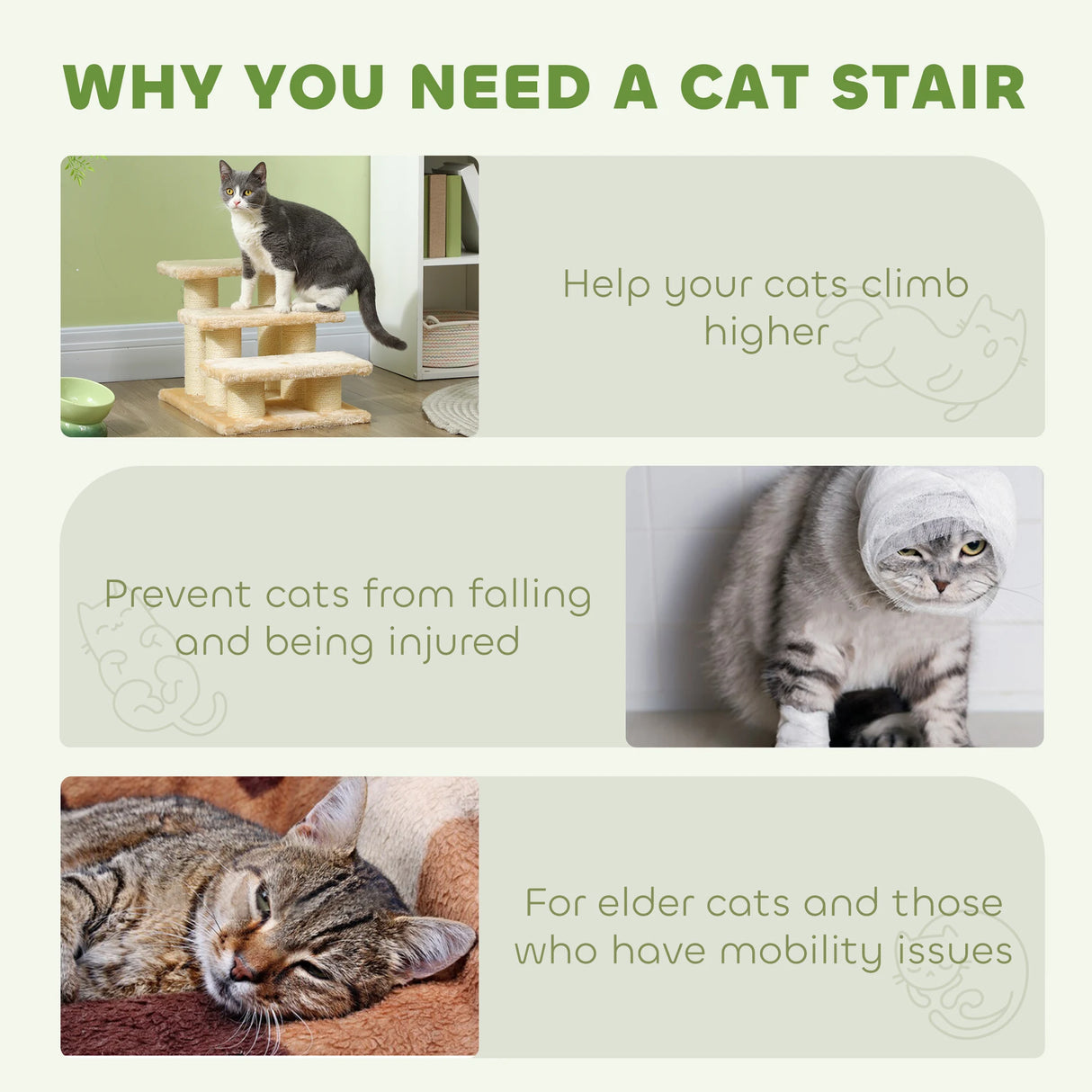 PawHut Pet Stairs 3-step Pet Ladder Cat dog Stairs Climb Ladder Cat Tree, Beige