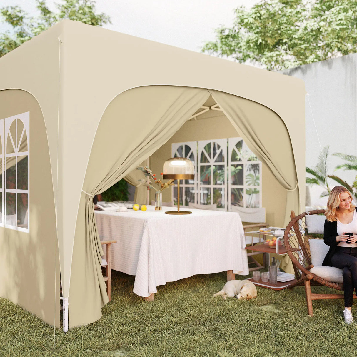 Outsunny 3 x 3m Pop-Up Gazebo Shelter, with Accessories - Sand