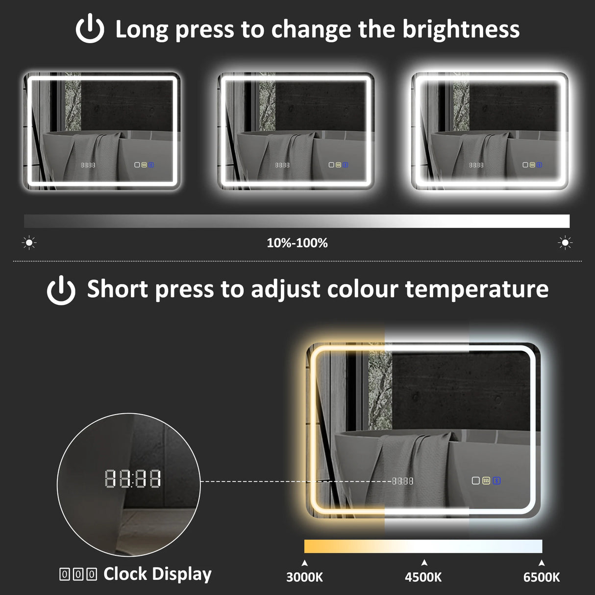 HOMCOM 80 x 60 cm Bluetooth Bathroom Mirror - Silver-Tone