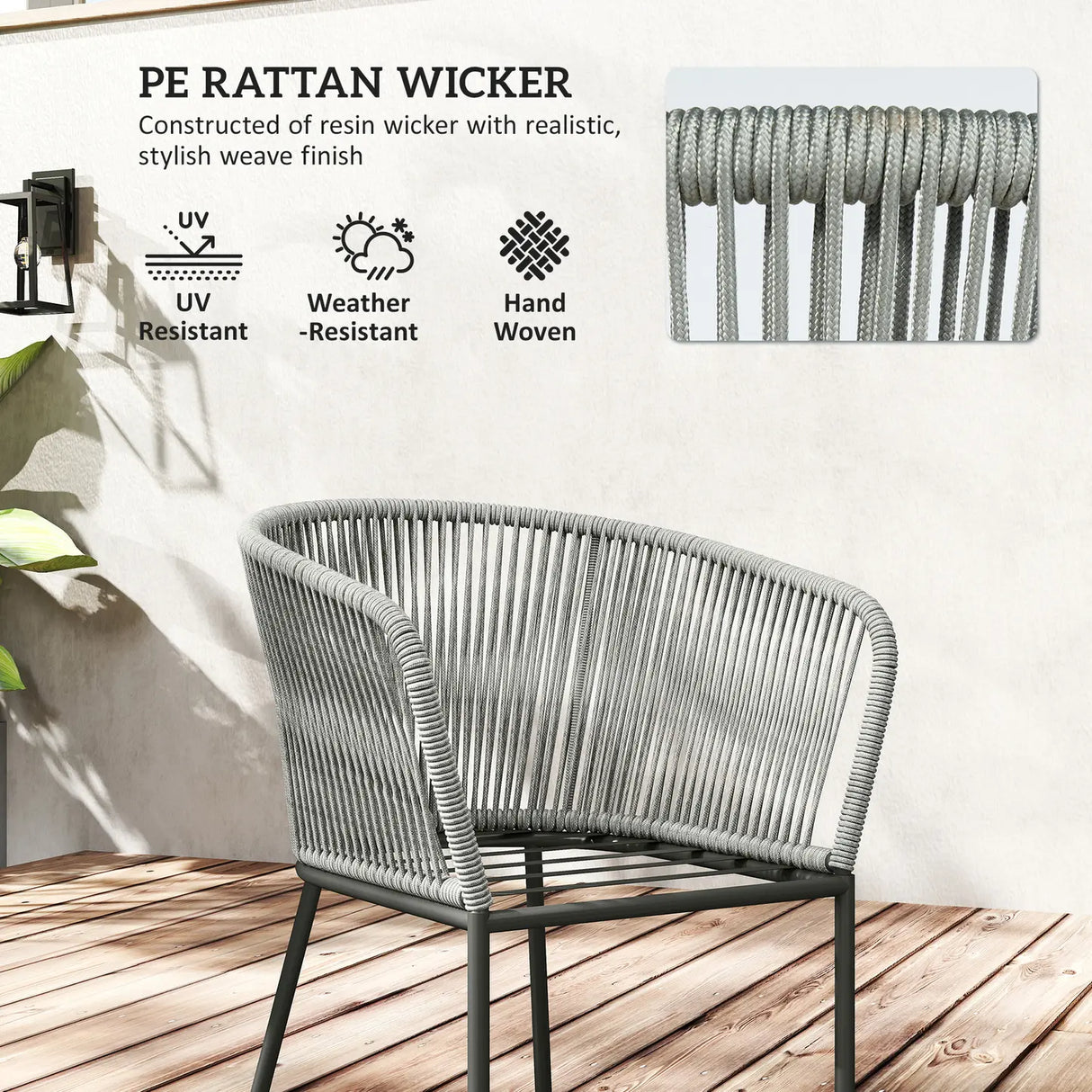 Outsunny Rattan Dining Set, 6 Seater Rattan Garden Furniture Set with Acacia Wood Top Rectangle Table, 6 Chairs, Washable Seat Cushions, for Outdoor, Patio, Conservatory, Grey