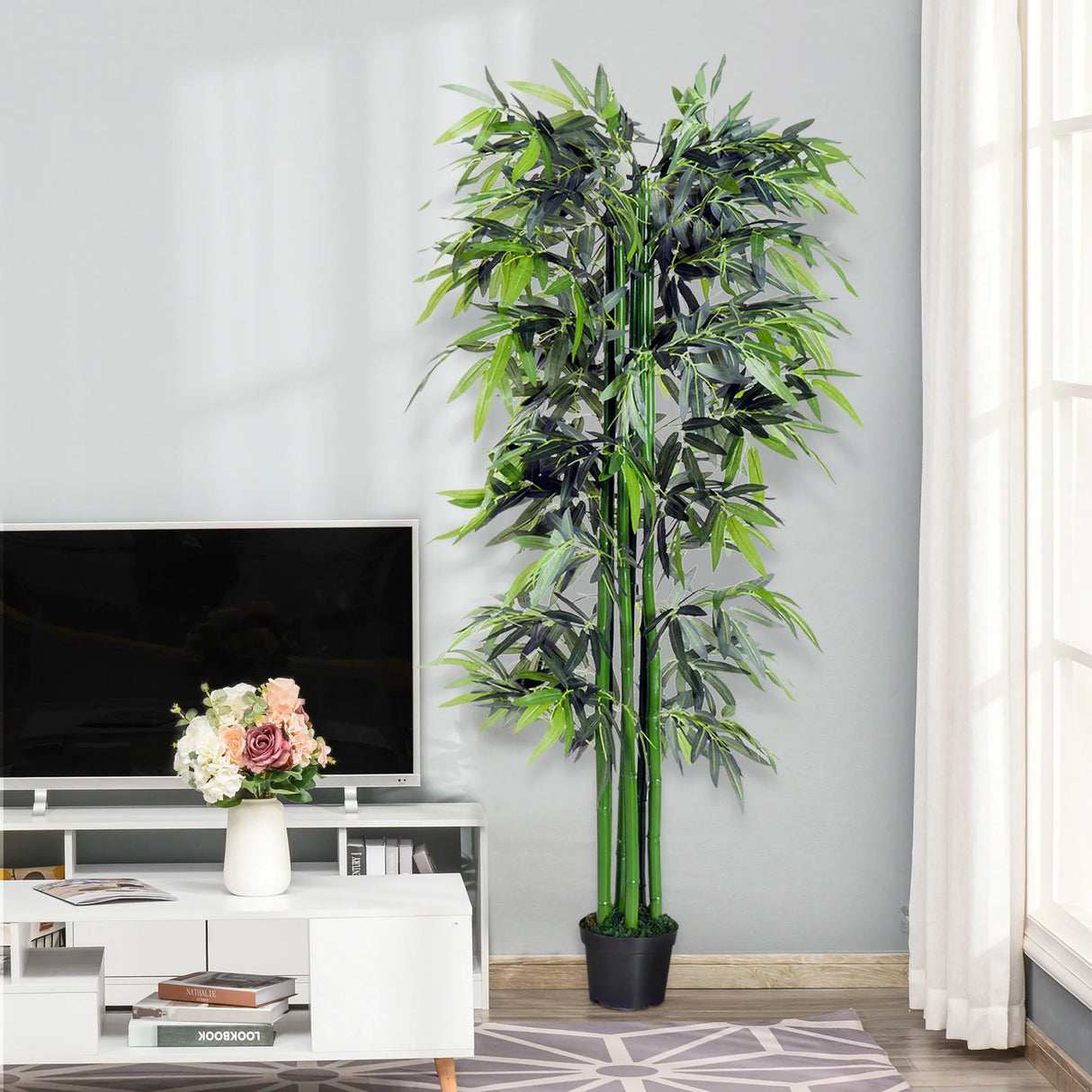 Outsunny 6ft Artificial Bamboo Tree Plant Greenery in A Pot for Home Office Planter 1.8M