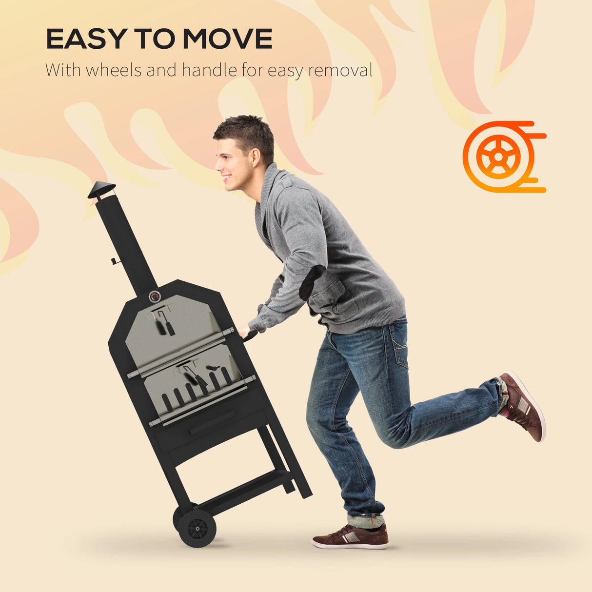 Outsunny Steel 3-Tier Outdoor Pizza Oven Charcoal BBQ Grill, Black